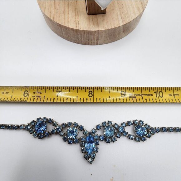 Blue Rhinestone Choker Necklace Vtg - Picture 8 of 9